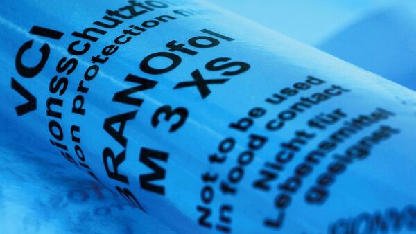 BRANOfol M3 VCI film with printed corrosion protection information for the reliable protection of metal parts during storage and transport.