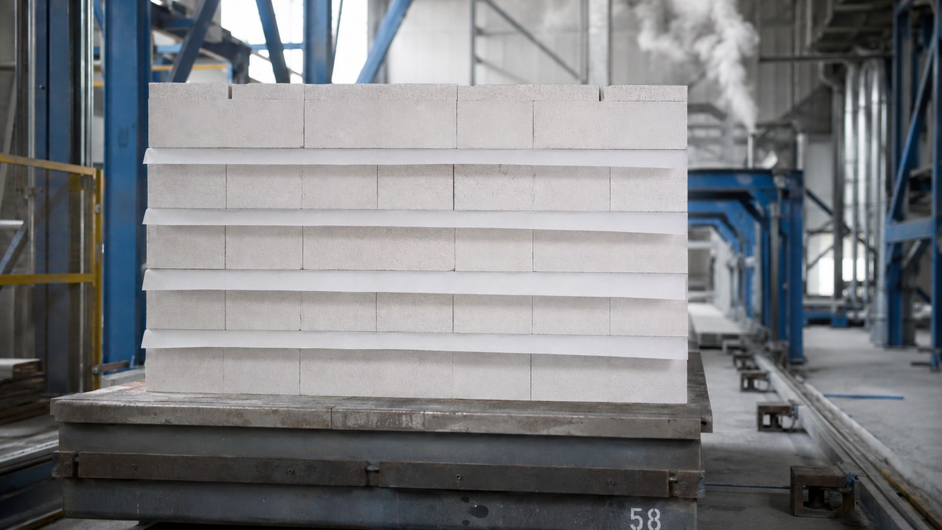 BRANOperl Trennpapier zwischen Kalksandsteinen im Autoklaven der Baustoffproduktion